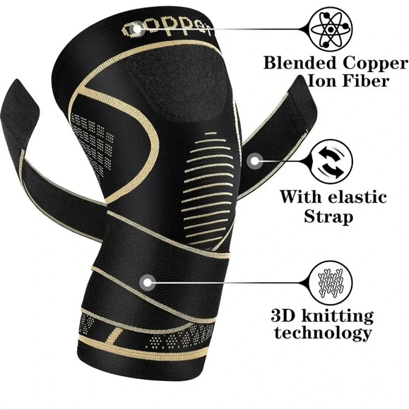 Unisex Copper Knee Braces with Strap for Knee Pain(2 Pack), Knee Compression - Picture 3 of 5